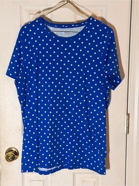 Kim Rogers Blue and White Polka Dot Short Sleeve Top